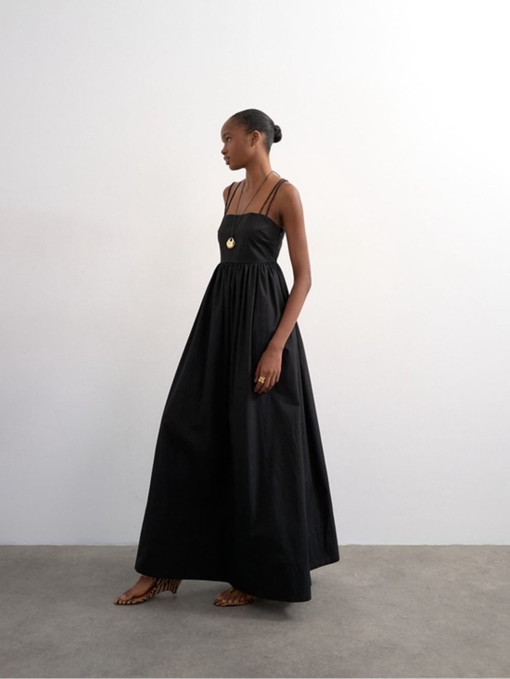 NWT Topshop Poplin Strappy Back Volume Maxi Dress In Black